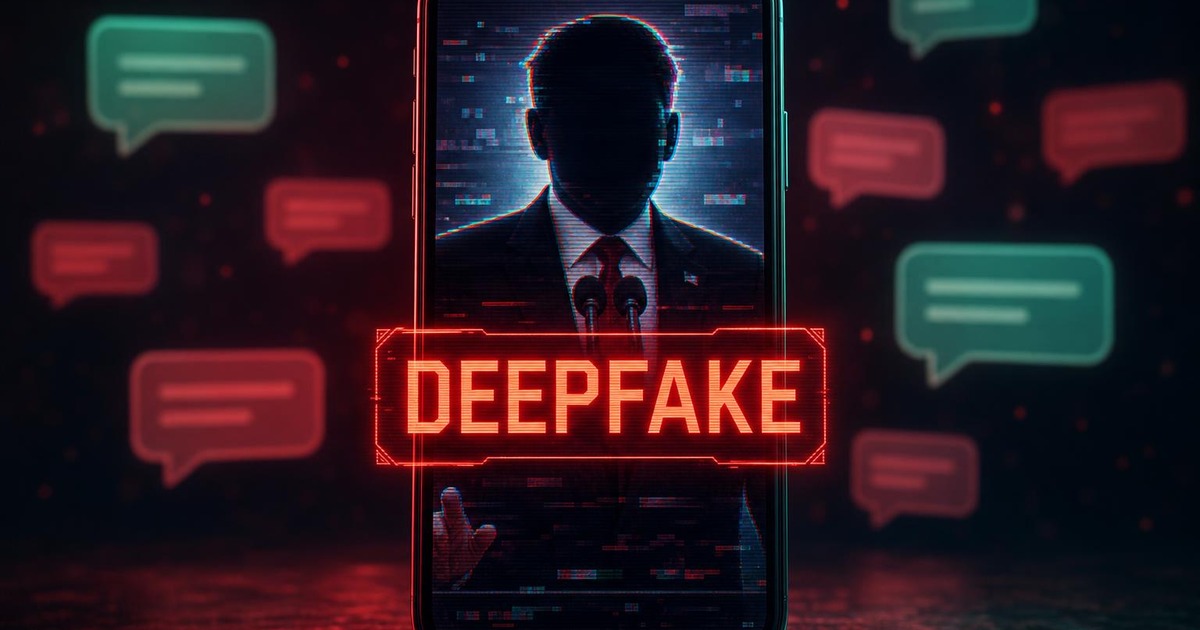 Illustration of a phone screen showing a fake AI-generated celebrity investment video
